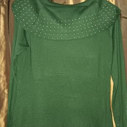 Cowl Neck Embelishments green sweater