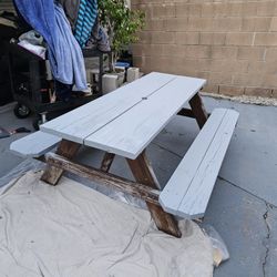 Picnic Bench, Solid And Robust, Currently Being Painted, Legs Will Be White Tomorrow...was Going To Sell It Unpainted But I Changed My Mind
