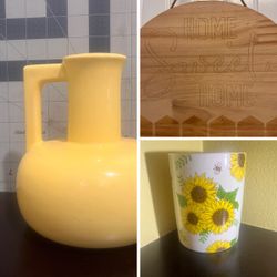 Sunflower & Bee Kitchen Bundle - Utensil Crock, Bee Sign & Yellow Jug - 3 Piece Set