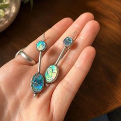 Sterling silver abalone shell earrings boho