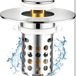 Universal Bathroom Sink Stopper, Pop Up Sink Drain Strainer Plug with Removable Stainless Steel Filter Basket Hair Catcher, Bathroom Bathtub Drain Sto