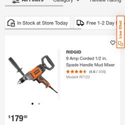 RIDGID 9 Amp Corded 1/2 in. Spade Handle Mud Mixer
