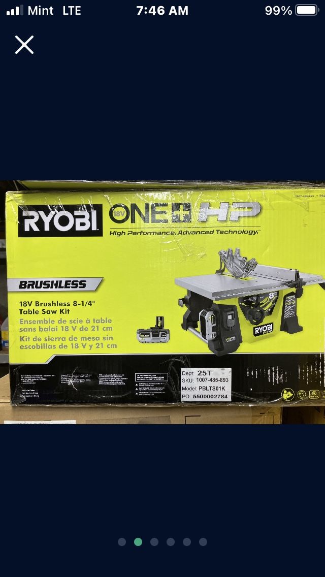 Ryobi One Plus Hp Table Saw Kit. 2 Batts And Charger Included