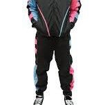 New Unisex Retro Black w/Pink & Blue Windbreaker Jogging Set