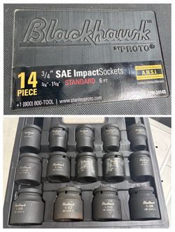 BlackHawk by PROTO US-2414S 14 piece 3/4” SAE Impact Socket Set 3/4-1 5/8 Standard 6 pt LIKE NEW  PICK UP IN DEER PARK 77536