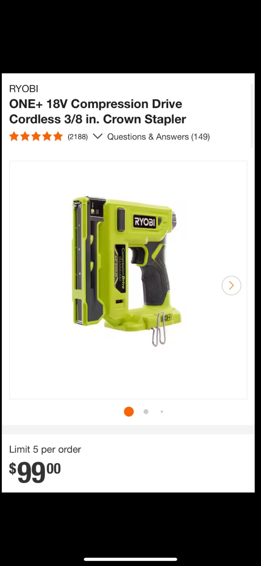 RYOBI ONE+ 18V Compression Drive Cordless 3/8 in. Crown Stapler