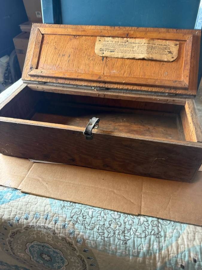 Old mechanic wood and leather box