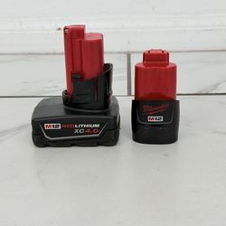 Milwaukee M12 XC4.0 & 1.5Ah Batteries (Fully Charged)