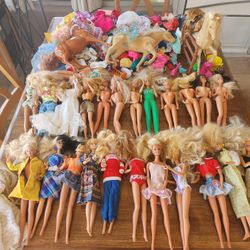 Lot Of Vintage Barbie Dolls, Clothes, Accessories, Horses - All For One Price