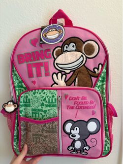 Y2K Bobby Jack Pink Monkey and Hello Kitty Backpack Brand New With Tags Vintage