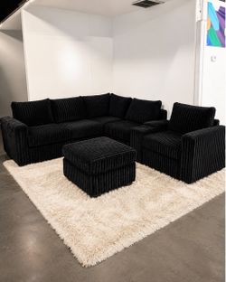🔥 New L-Shape Sectional + Ottoman | USB & Cup Holders