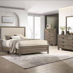 4PC QUEEN BEDROOM SET INCLUDED QUEEN BED, ONE NIGHTSTAND, DRESSER AND MIRROR 