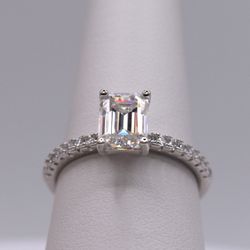 925 Sterling Silver Emerald Cut Moissanite Engagement Ring