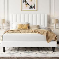 Full Bed Frame/Velvet Upholstered Platform Bed Frame with Headboard/Strong Wood Slats Support/Mattress Foundation/No Box Spring Needed/Easy Assembly/W