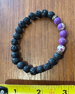 Lava Stone and Purple Bead Stretch Bracelet
