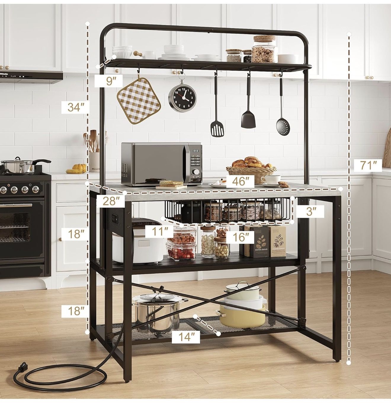 46” Large kitchen Island Table W/ Power/Storage