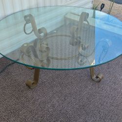 Two Piece Glass And Brass Table 