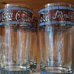 Vintage Coca-cola Stain Glass Glasses Set Of 5
