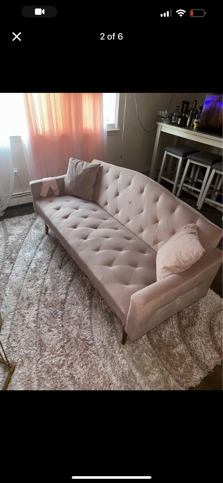 70" Pink Suede Futon Couch