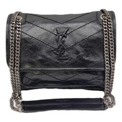YSL Yves Saint Laurent Niki Baby Chain Crinkled Leather Crossbody Shoulder Bag