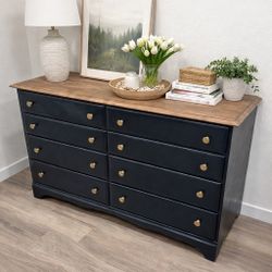 Dresser 8 Drawer - Black With Wood Top 