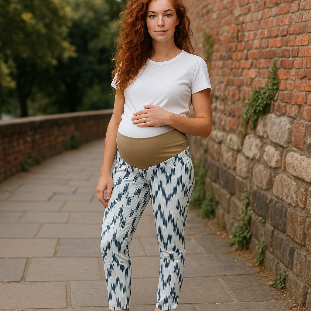 Paige Maternity 30 Verdugo Ultra Skinny Ikat Printed Jeans Alexandria White/Blue