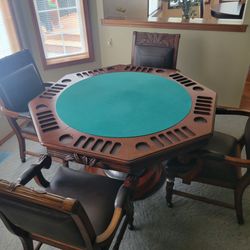 Octagon Poker & Dining Table Set with 4 Swivel Chairs
