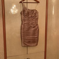 One Shoulder Gold/beige Dress Size 12p
