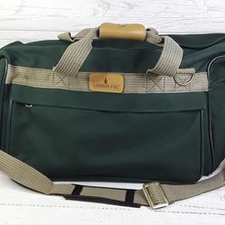 London Fog Green Tan Shoulder Strap Handle Canvas Duffle Bag Carry On