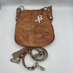 B. Makowsky Tan Beige Brown Leather Medium Shoulder Crossbody Purse Women's