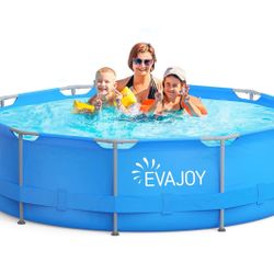 EVAJOY 12ft x 30in Metal Frame Swimming Pool, Outdoor Round Above Ground Pool with Steel Frame, Heavy-Duty PVC, Easy Assembly for Backyard, Garden, La