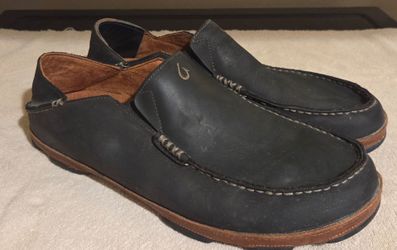 OLUKAI Moloa Men's Leather Slip-On Shoes Men's Size 13 Black Brown Loafers
