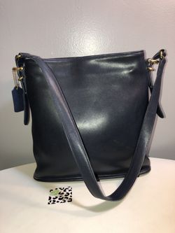 Vintage coach blue leather shoulder bag brass hardware