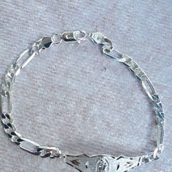 Paper clip diamond cut bracelet for women 925 sterling silver 7inch 