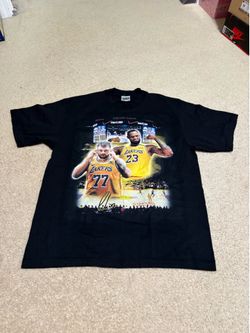 Size Large - Luka/LBJ Lebron Tribute Vintage Shirt: Front/Back Black LA Lakers