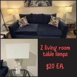 2 White Table Lamps with Square Shade