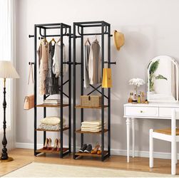 New - Set 2 Coat Rack with Shelves, Freestanding Hall Tree with 3 Shelves and 8 Hooks