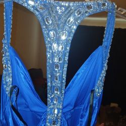 City Triangles Blue Floor Length Dress Bejeweled Straps and Bejeweled back XL