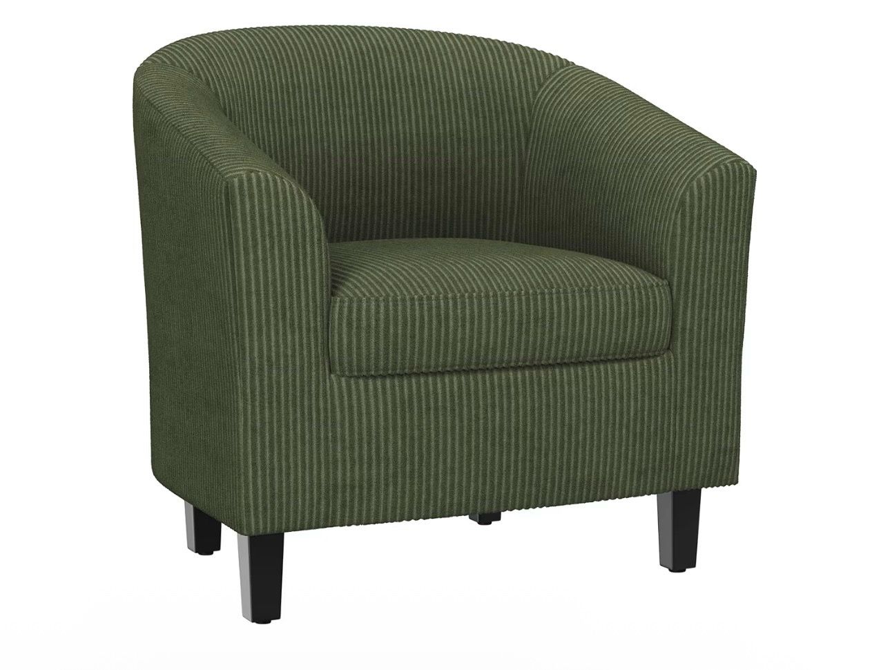 Corduroy Barrel Chair, Upholstered Club Accent Chair, Round Armchair with Soft Cushion for Living Room Bedroom Reading Room, Dark Green