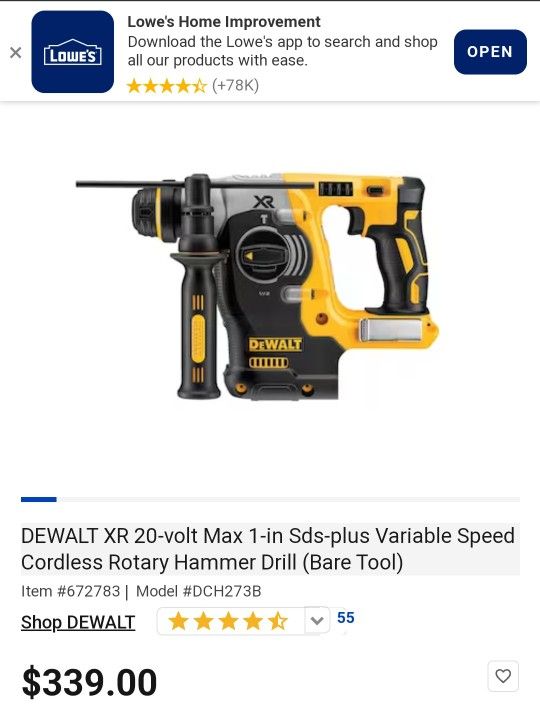DEWALT XR 20 volt Max in Sds plus Variable Speed Cordless - Main Image