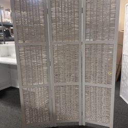 3 Panels Room Divider Wicker Antique White