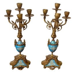 French Candelabra  Porcelain Bronze Pair