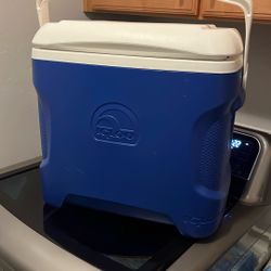 Igloo cooler, basketball and football