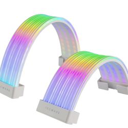TECWARE Flex RGB Cable Cover Kit | Compatible with 24-Pin Motherboard and 8-Pin/16-Pin GPU | ARGB PSU Cable Extension with 5V 3-Pin Sync | RGB Lightin