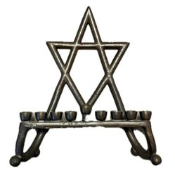 Bronze Hanukkah menorah with Star of David design