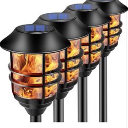 ZOOHAR Solar Outdoor Lights,Extra-Tall Solar Torches with Flickering Flame 4-Pack Waterproof Garden Lights,Stainless Steel Pathway Lighting Garden Dec