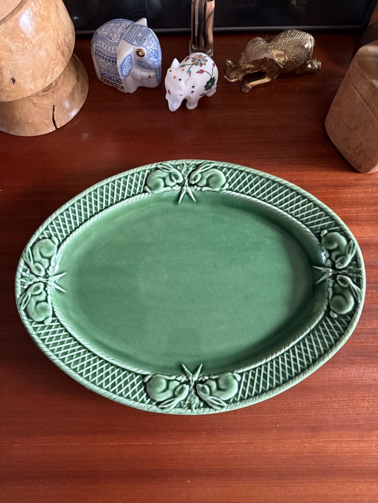 Bordallo Pinheiro Portugal Oval Green Rabbit Platter
