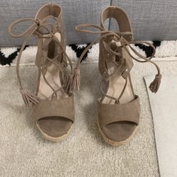 Sz 7 Platform Wedge Tie Ankle 4in Heels Sandal Shoes Strappy