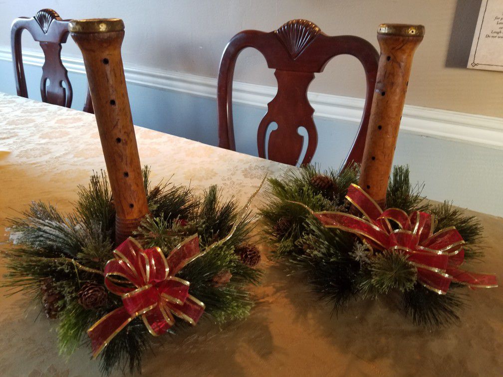 Two unique holiday candle holders