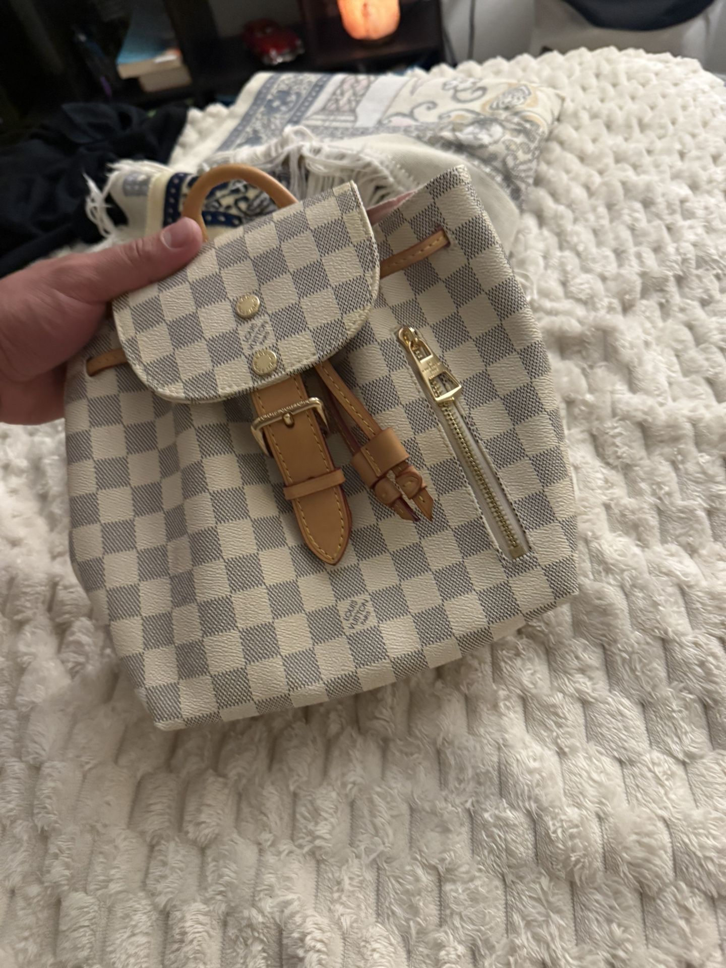 Designer Luxury Backpack – Damier Azur Style (Small Size)